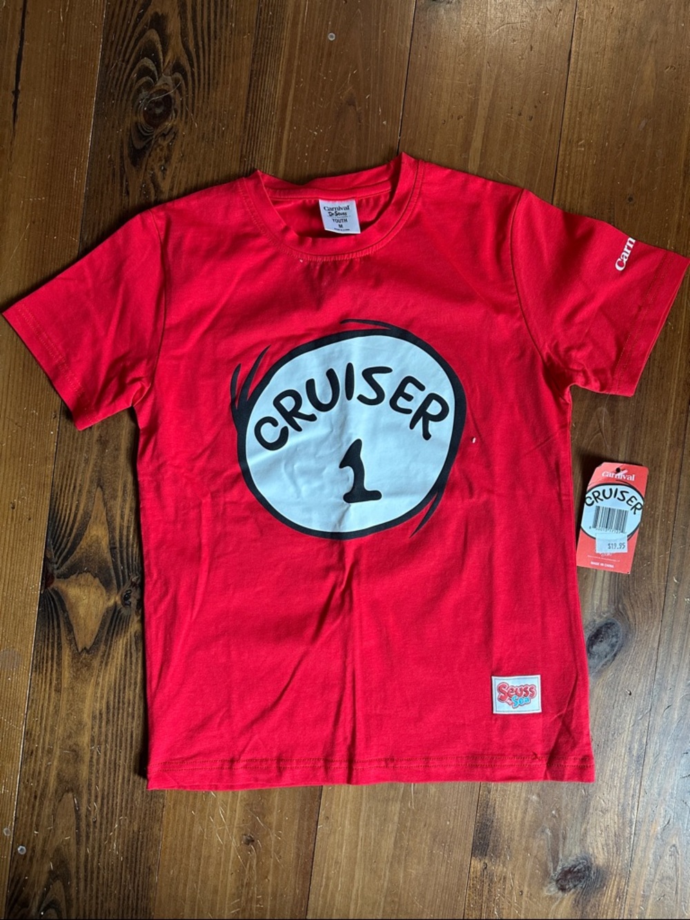 Carnival Dr. Seuss at Sea Red "Cruiser 1" Graphic Tee, Size Youth M Unisex NWT
